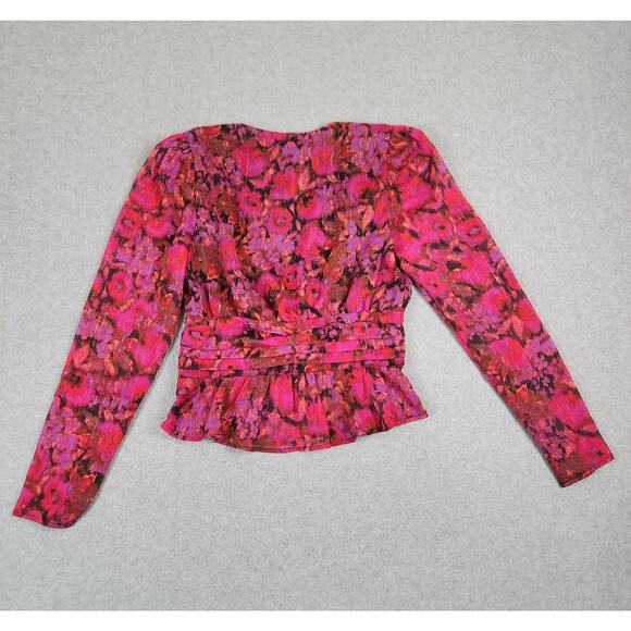 NWT Steve Madden Top Womens Size Medium Azura Sheer Fuchsia V Neck Long Sleeve - Picture 8 of 16